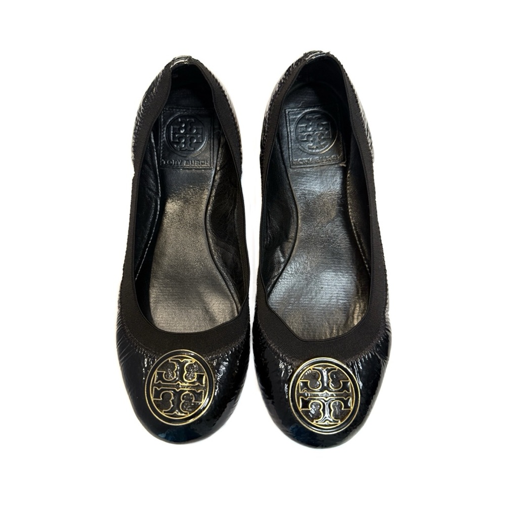 Tory Burch Black Patent Logo Flats